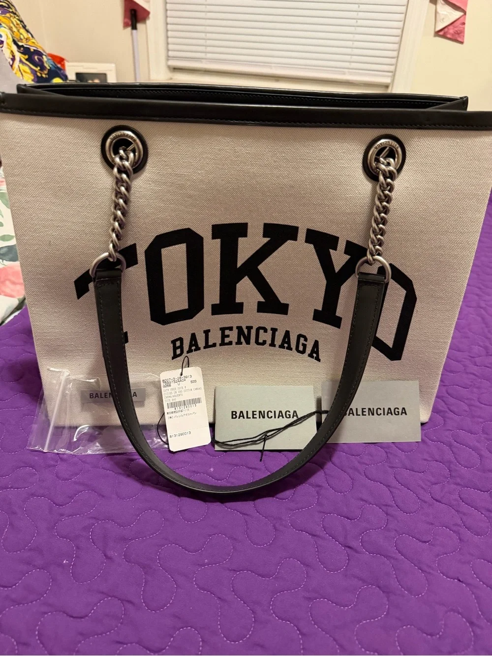 Balenciaga Tokyo Canvas Tote in Beige and Black